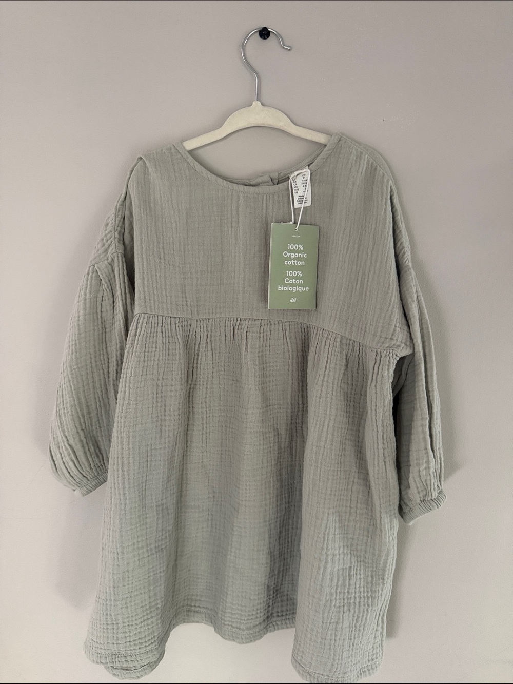 H&M Kids Sage Green Organic Cotton Smock Dress